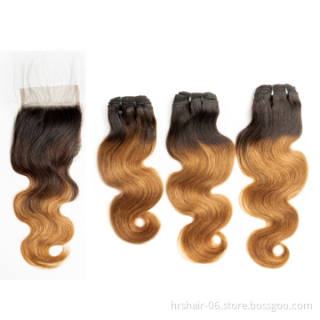 Brazilian Raw Virgin Hair Vendors T1b/30 Color Bundles With Closure 100% Unprocessed Human Hair Extensions Cuticle Aligned Hair